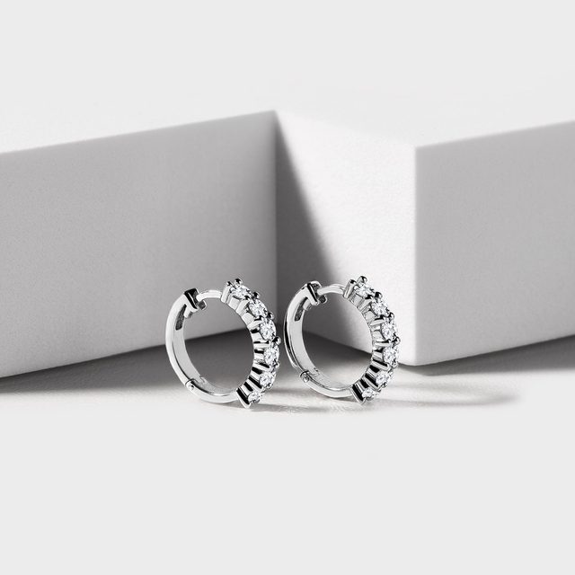 DIAMOND HUGGIE HOOPS IN WHITE GOLD - DIAMOND EARRINGS - 