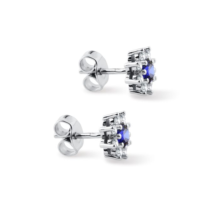 BOUCLES D'OREILLES EN OR BLANC AVEC FLEURS EN SAPHIR ET DIAMANTS - BOUCLES D'OREILLES EN SAPHIR - 