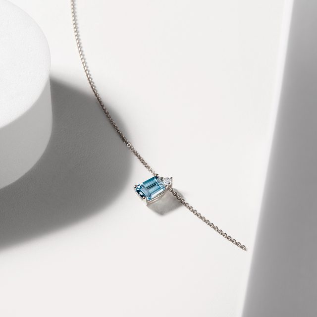 COLLIER EN OR BLANC AVEC TOPAZE SUISSE ET DIAMANT - COLLIERS AVEC TOPAZE - 