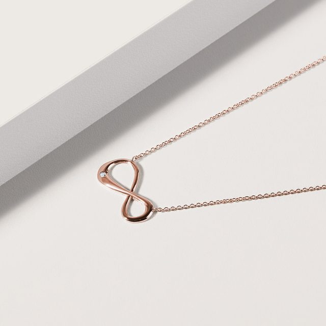 NÁHRDELNÍK NEKONEČNO Z RUŽOVÉHO 14 KT ZLATA - NÁHRDELNÍKY S DIAMANTMI - 