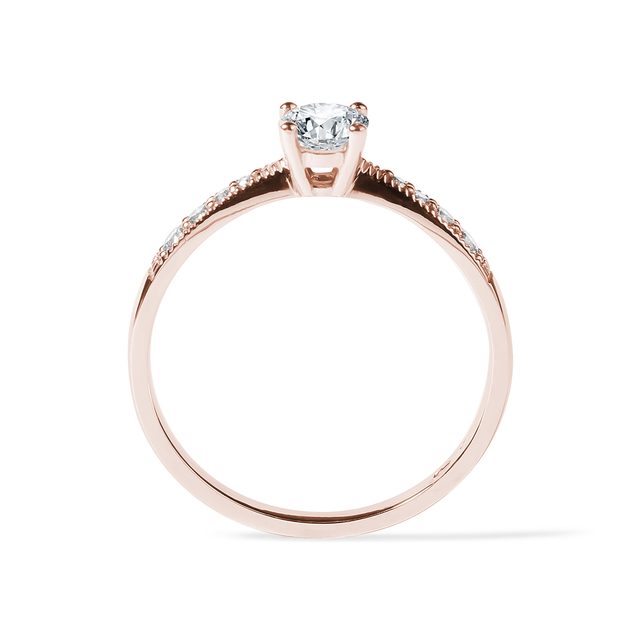 PIERŚCIONEK Z BRYLANTAMI W RÓŻOWYM ZŁOCIE - ZARĘCZYNOWE Z DIAMENTAMI - 