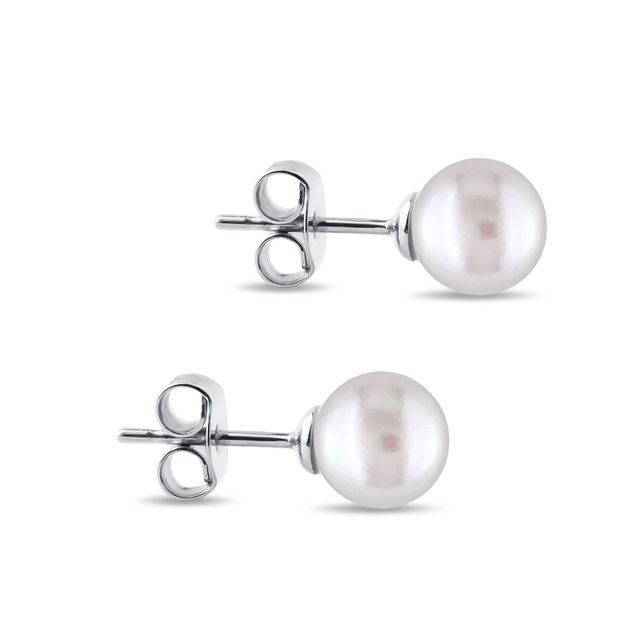 PUCES D'OREILLES EN OR BLANC AVEC PERLES D'EAU DOUCE - BOUCLES D'OREILLES EN PERLES - 