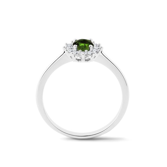 BAGUE D'OR BLANC AVEC DIAMANTS ET MOLDAVITE - BAGUES EN MOLDAVITE - 
