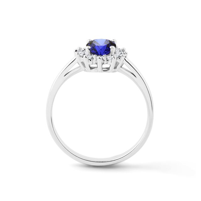 SAPPHIRE RING WITH BRILLIANTS IN WHITE GOLD - SAPPHIRE ENGAGEMENT RINGS - 