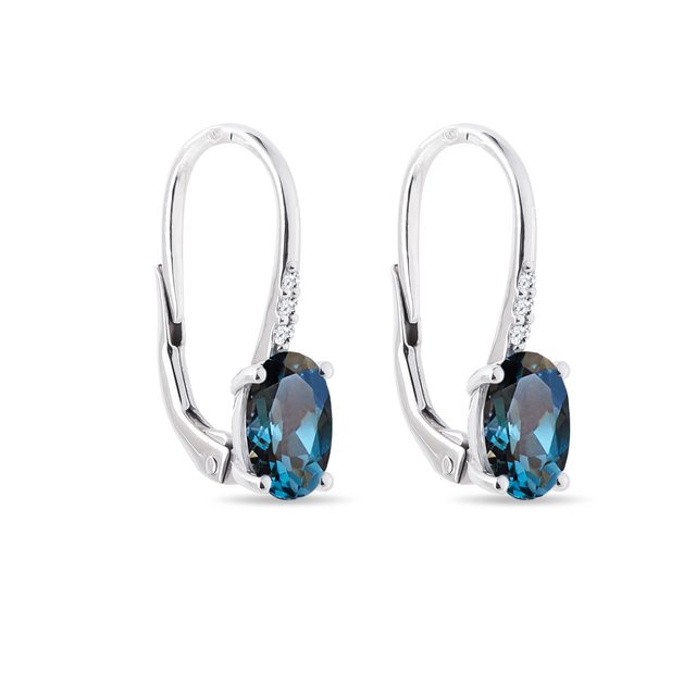 WHITE GOLD EARRINGS WITH DIAMONDS AND TOPAZ - TOPAZ EARRINGS - 