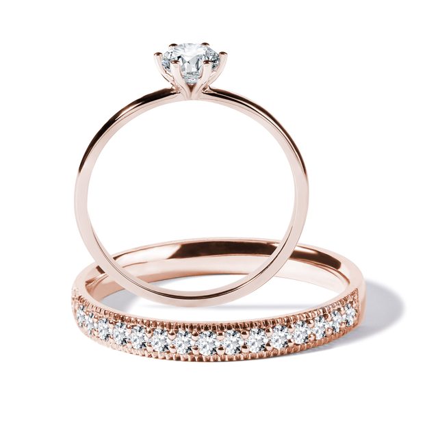SET OF ENGAGEMENT AND WEDDING RING IN ROSE GOLD - ENGAGEMENT AND BRIDAL RING SETS - 