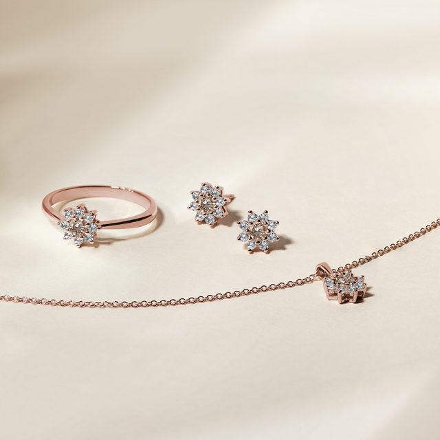 OHRRINGE AUS ROSÉGOLD MIT CHAMPAGNERFARBENER DIAMANTBLUME - OHRRINGE DIAMANT - 