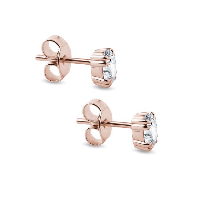 CLOUS D'OREILLES EN OR ROSE ET DIAMANTS OVALES - PUCES D'OREILLES EN DIAMANT - 