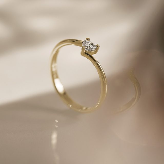 ASYMMETRICAL DIAMOND HEART GOLD RING - DIAMOND RINGS - 