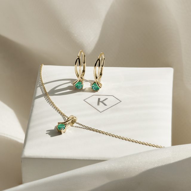 OR JAUNE SERTI D'ÉMERAUDES - ENSEMBLES DE BIJOUX EN GEMMES - 