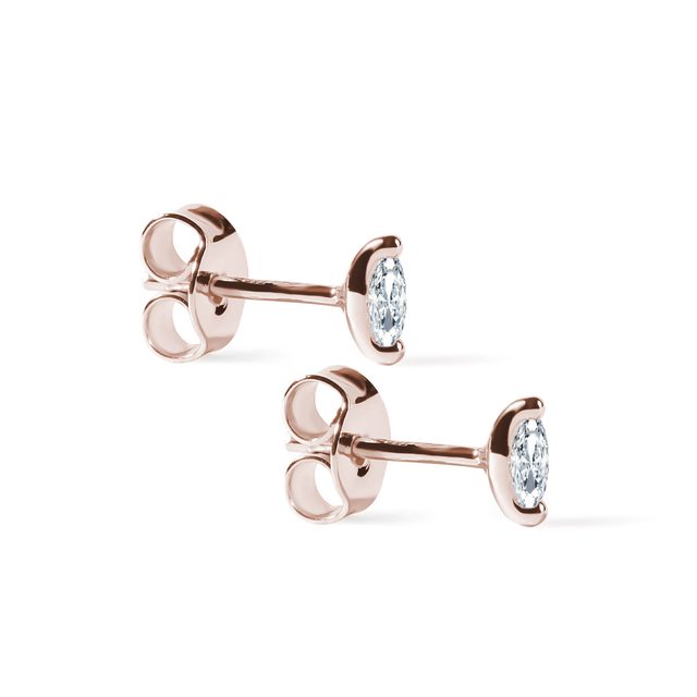 BOUCLES D'OREILLES EN OR ROSE AVEC DIAMANTS - PUCES D'OREILLES EN DIAMANT - 
