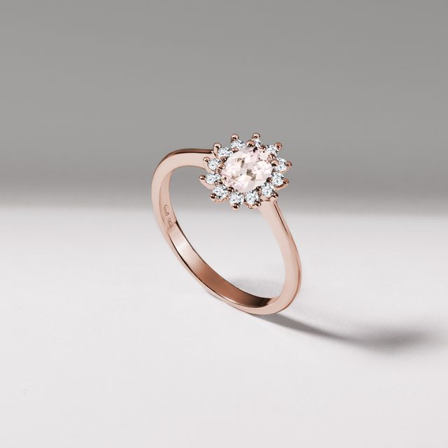 MORGANITE AND DIAMOND RING IN 14K ROSE GOLD - MORGANITE RINGS - 