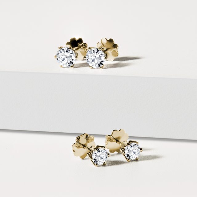 BOUCLES D'OREILLES EN OR JAUNE AVEC DIAMANTS 1CT - PUCES D'OREILLES EN DIAMANT - 