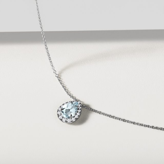 LUXURIÖSE DIAMANTKETTE MIT AQUAMARIN IN WEISSGOLD - KETTEN MIT AQUAMARIN - 