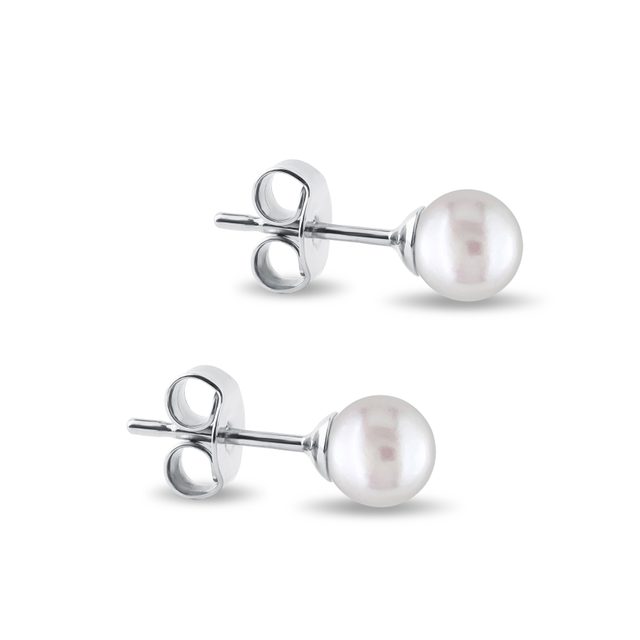 PUCES D'OREILLES EN OR BLANC AVEC PERLES D'EAU DOUCE - BOUCLES D'OREILLES EN PERLES - 