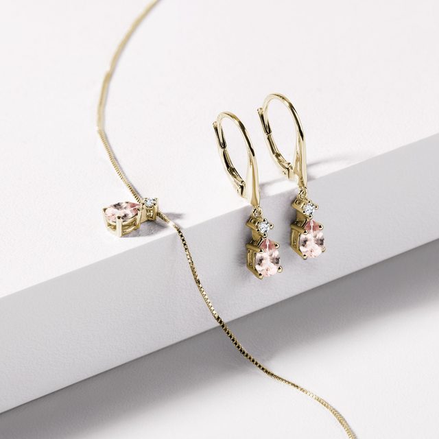 MORGANITE DROP EARRINGS IN YELLOW GOLD - MORGANITE EARRINGS - 