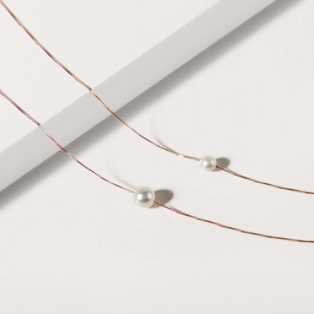 NECKLACE IN ROSE GOLD WITH FRESHWATER PEARL - PEARL PENDANTS - 