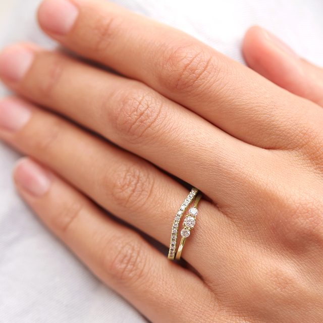 GOLD ENGAGEMENT AND WEDDING RING SET - ENGAGEMENT AND BRIDAL RING SETS - 