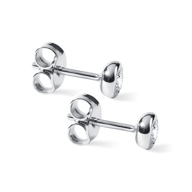 PUCES D'OREILLES EN OR BLANC AVEC DIAMANTS LUNETTE 3 MM - PUCES D'OREILLES EN DIAMANT - 