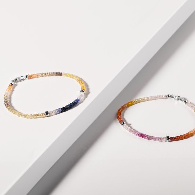 BRACELET EN OR BLANC ET SAPHIRS COLORÉS - BRACELETS AVEC MINÉRAUX - 