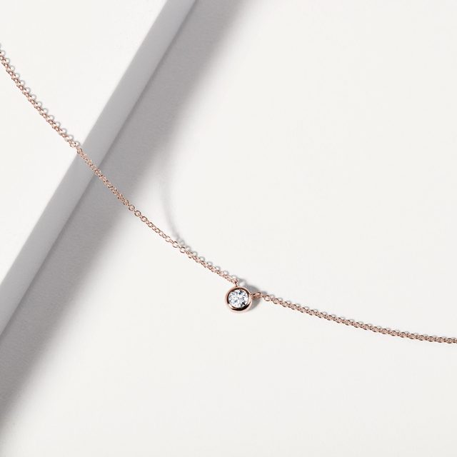 COLLIER D'OR ROSE AVEC DIAMANT SERTI CLOS - COLLIERS AVEC DIAMANTS - 