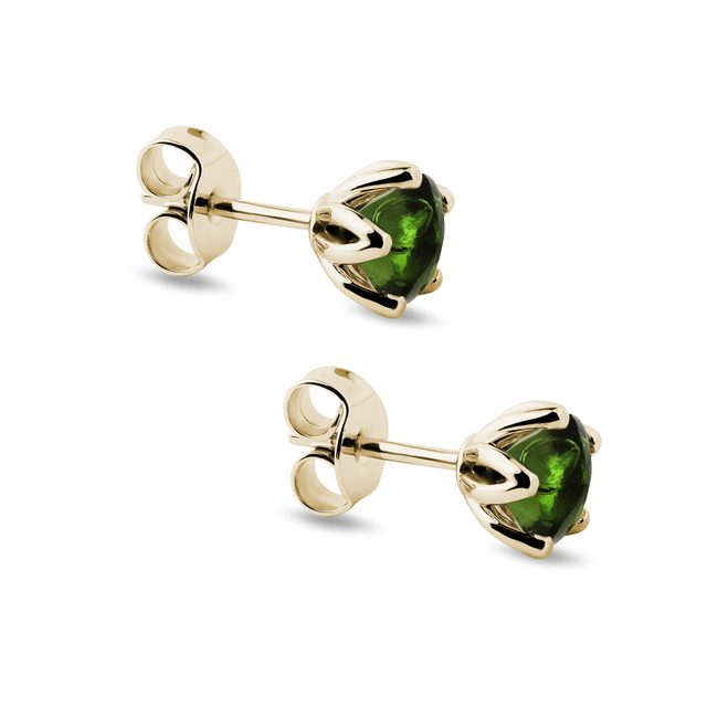 PUCES D'OREILLES D'OR BLANC SERTIES DE MOLDAVITES - BOUCLES D'OREILLES EN MOLDAVITE - 