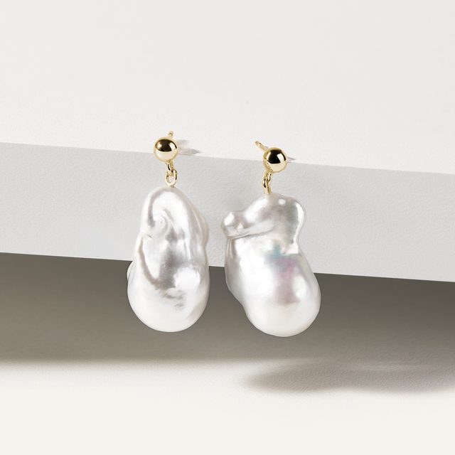 BAROQUE PEARL EARRINGS IN YELLOW GOLD - PEARL EARRINGS - 