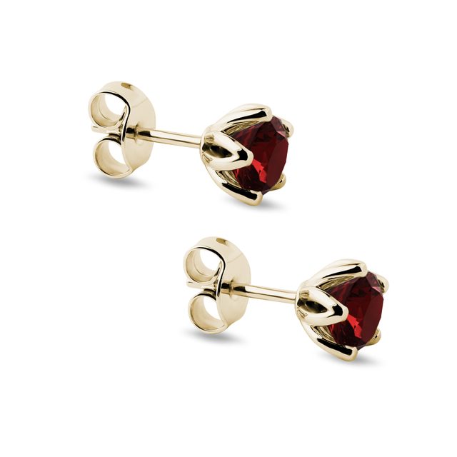PUCES D'OREILLES EN OR JAUNE AVEC GRENAT - BOUCLES D'OREILLES EN GRENAT - 