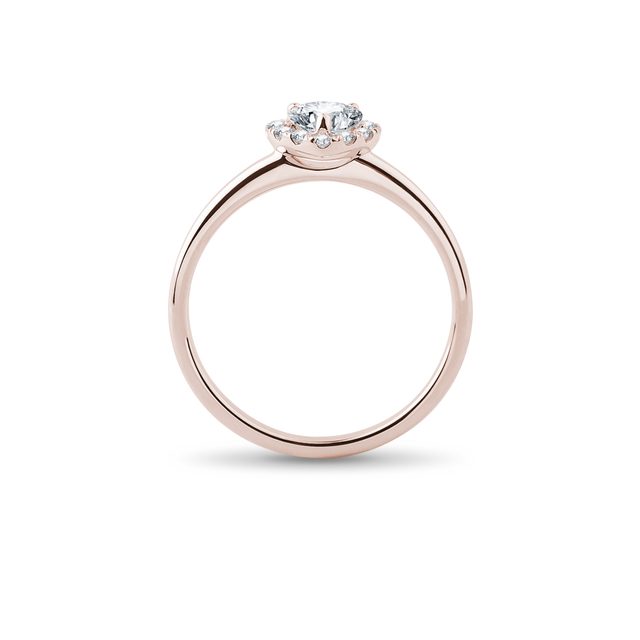 BAGUE CŒUR HALO EN OR ROSE - BAGUES DE FIANÇAILLES EN DIAMANT - 