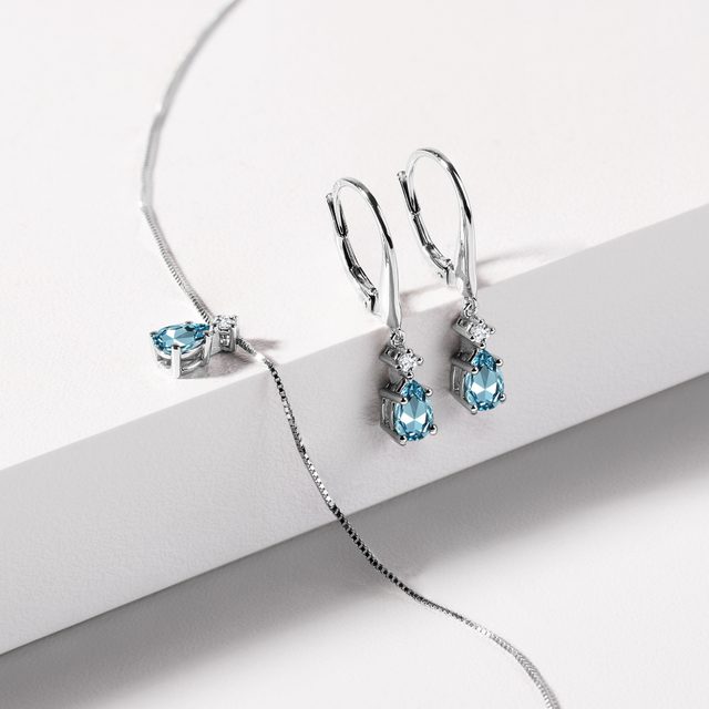 TOPAZ DANGLE EARRINGS IN WHITE GOLD - TOPAZ EARRINGS - 