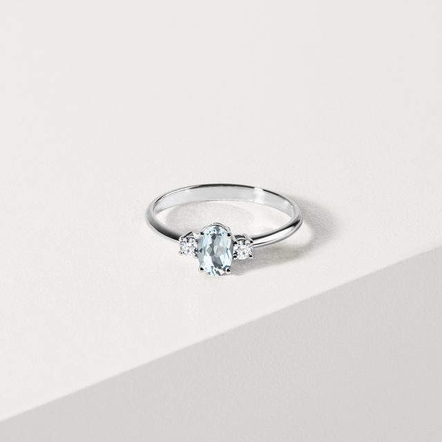 AKVAMARÍNOVÝ ZLATÝ PRSTEŇ S DIAMANTMI - PRSTENE AKVAMARÍN - 
