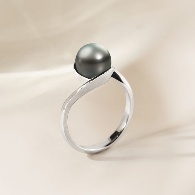 TAHITIAN PEARL RING IN WHITE GOLD - PEARL RINGS - 