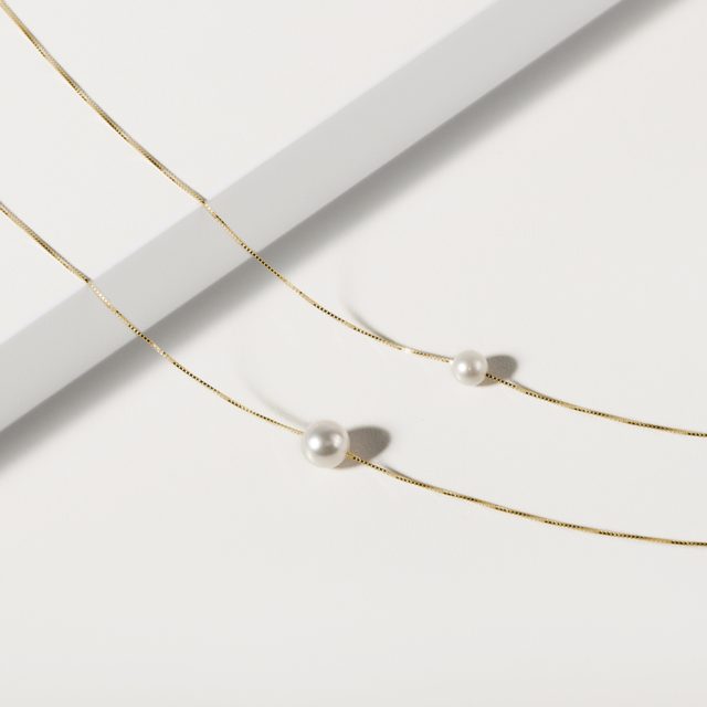 KINDERKETTE MIT PERLE IN GELBGOLD - KINDER KETTEN - 