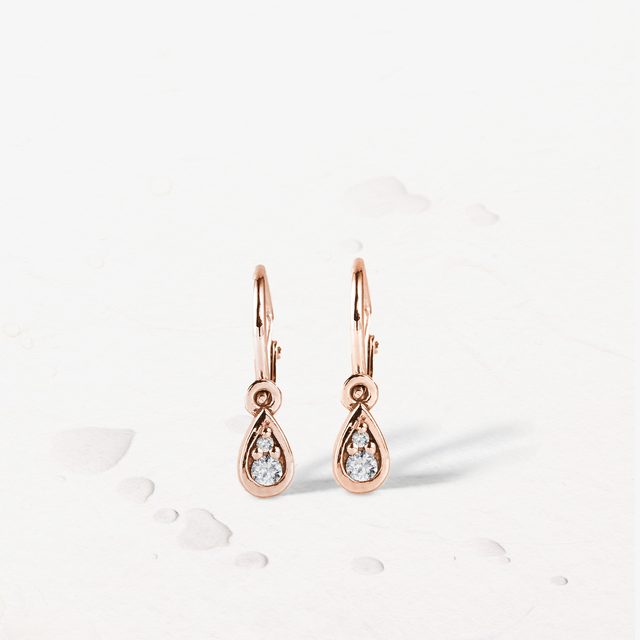 BOUCLES D'OREILLES POUR BÉBÉS D'OR ROSE AVEC DIAMANTS - BOUCLES D'OREILLES POUR ENFANTS - 