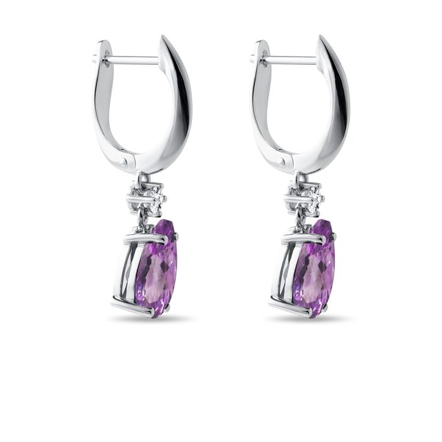 WHITE GOLD EARRINGS WITH AMETHYSTS AND DIAMONDS - AMETHYST EARRINGS - 