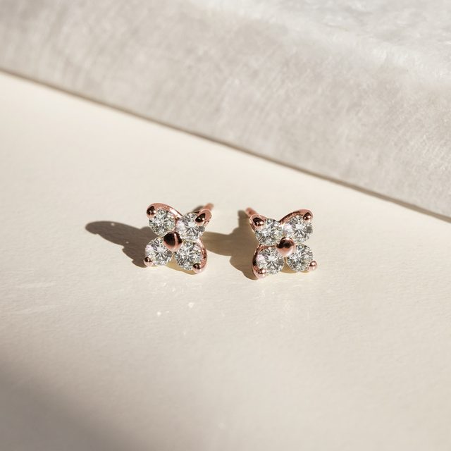 FOUR-LEAF CLOVER DIAMOND EARRINGS IN ROSE GOLD - DIAMOND EARRINGS - 