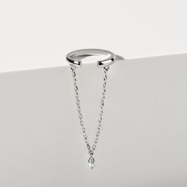 EAR CUFF MIT KETTE UND DIAMANT IN WEISSGOLD - EAR CUFFS - 
