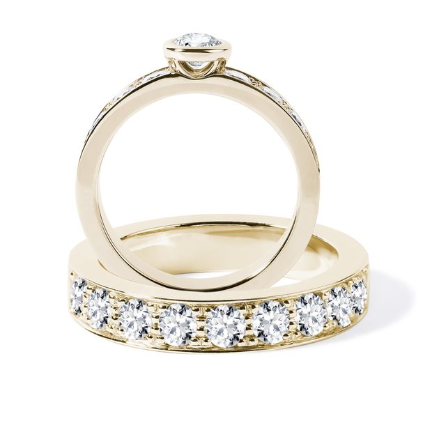 JEU D'ANNEAUX DE MARIAGE DELUXE EN OR JAUNE - BAGUE DE FIANÇAILLES ET ALLIANCE ASSORTIES - 