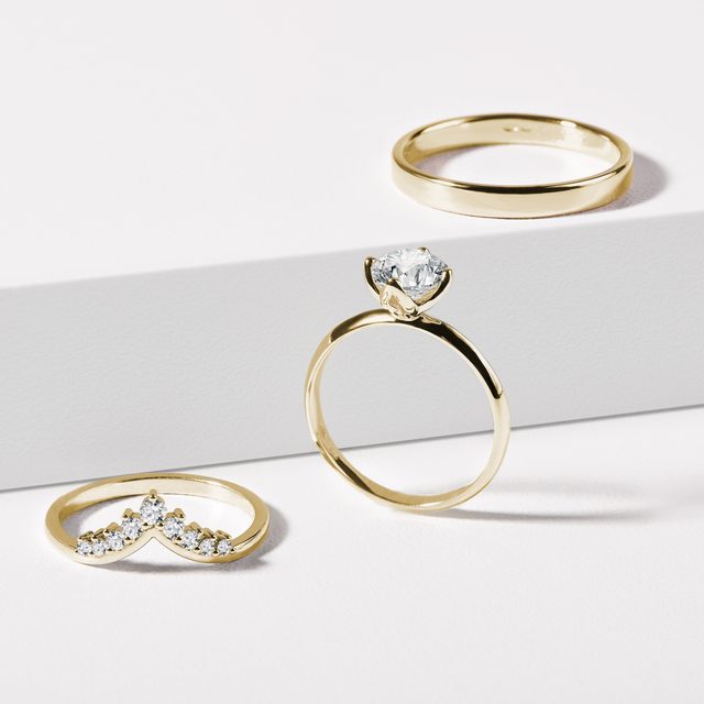 HIS AND HERS GOLD WEDDING RING SET WITH DIAMOND CHEVRON RING - YELLOW GOLD WEDDING SETS - 