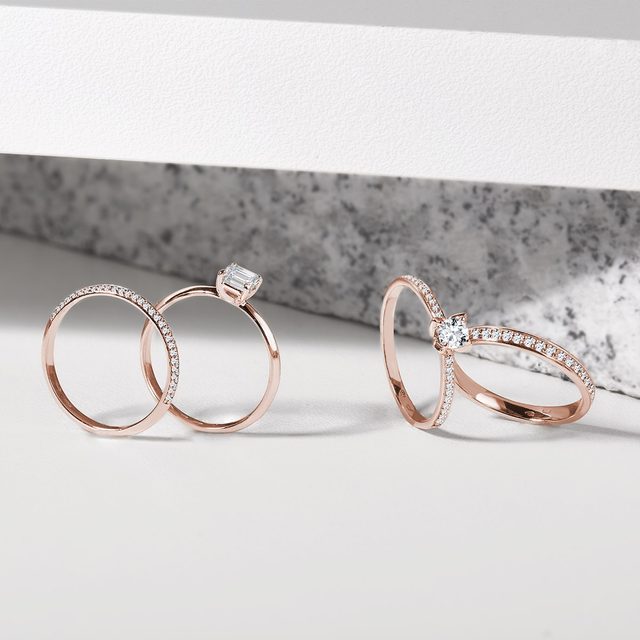 BAGUE DE MARIAGE EN OR ROSE AVEC BRILLANTS RONDS - ALLIANCES DE MARIAGE FEMMES - 