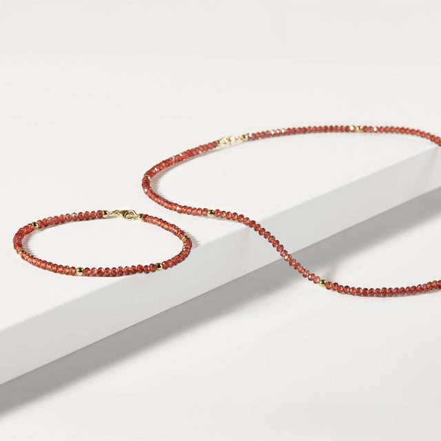 GARNET NECKLACE AND BRACELET SET IN YELLOW GOLD - GEMSTONE SETS - 