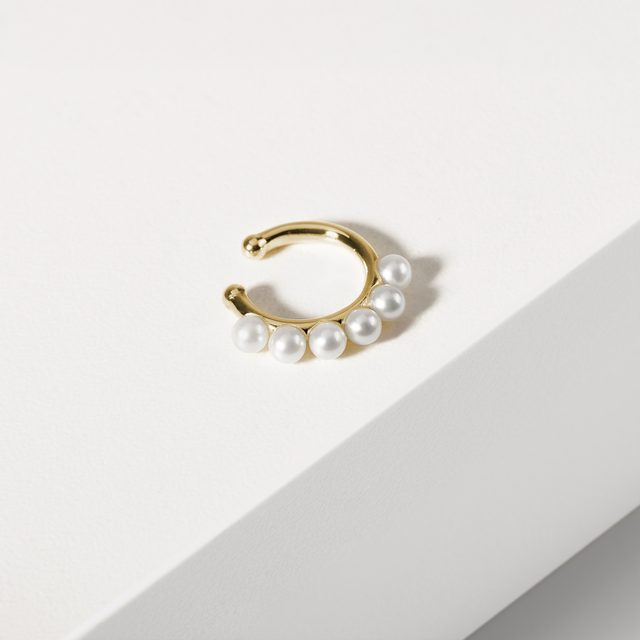 BAGUE D'OREILLE EN OR JAUNE ET PERLES D'EAU DOUCE - BOUCLES D'OREILLES EN PERLES - 