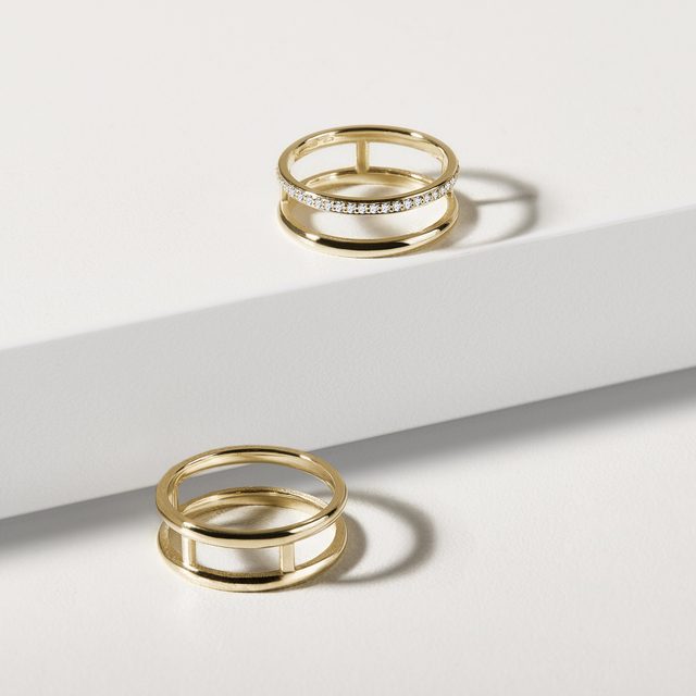 DVOJITÝ DIAMANTOVÝ PRSTEN ZE ŽLUTÉHO 14K ZLATA - PRSTENY S DIAMANTY - 