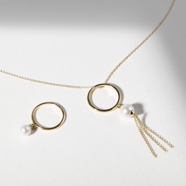 PRSTIENOK ZO ŽLTÉHO ZLATA S PERLOU A RETIAZKOU - PERLOVÉ PRSTENE - 