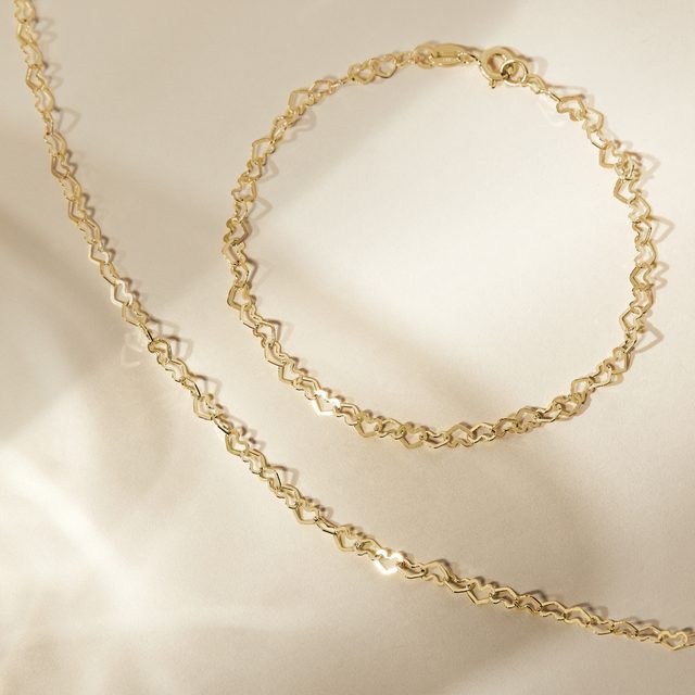 HEART LINK GOLD CHAIN - GOLD CHAINS - 