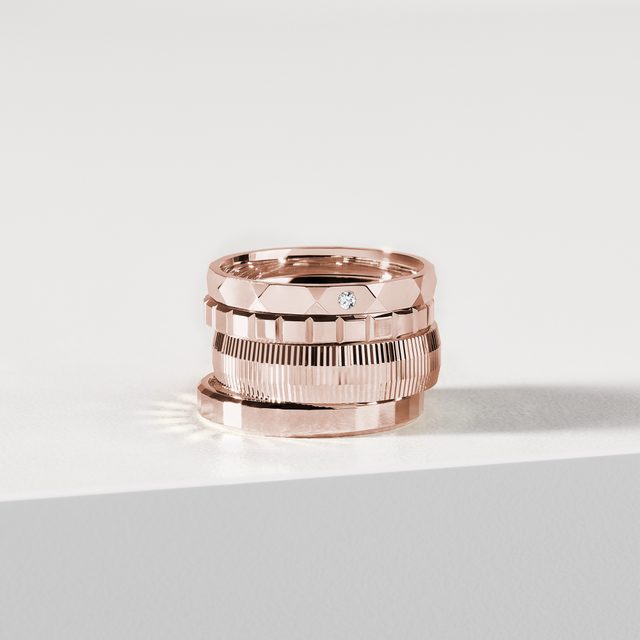 WOMEN'S VERTICAL RIDGE 14K ROSE GOLD RING - ROSE GOLD RINGS - 