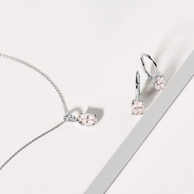 MORGANITE AND DIAMOND WHITE GOLD NECKLACE - MORGANITE NECKLACES - 