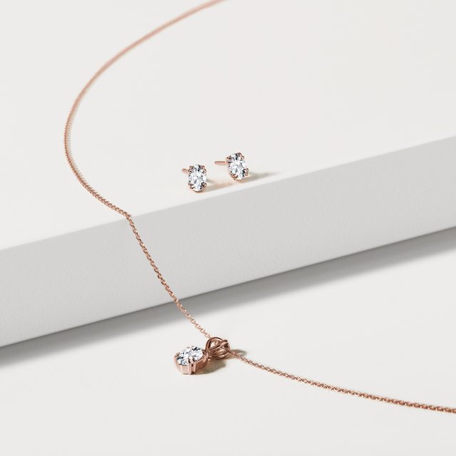 ENSEMBLE COLLIER ET BOUCLES D'OREILLES AVEC DIAMANTS EN OR ROSE - ENSEMBLES DE BIJOUX EN DIAMANT - 
