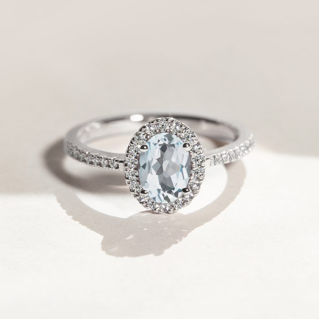AQUAMARINE RING IN WHITE GOLD - AQUAMARINE RINGS - 