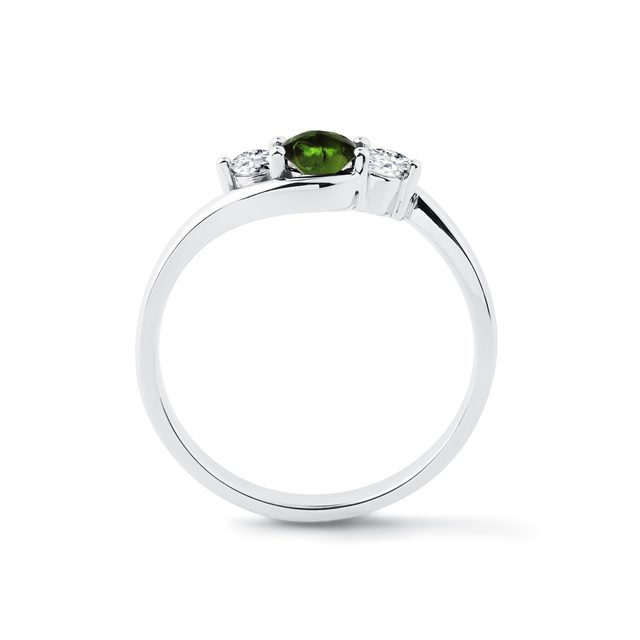 RING WITH MOLDAVITE AND DIAMONDS IN WHITE GOLD - MOLDAVITE RINGS - 